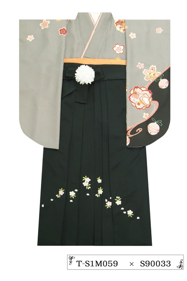 【卒業袴】ｸﾞﾚｰ/黒・桜