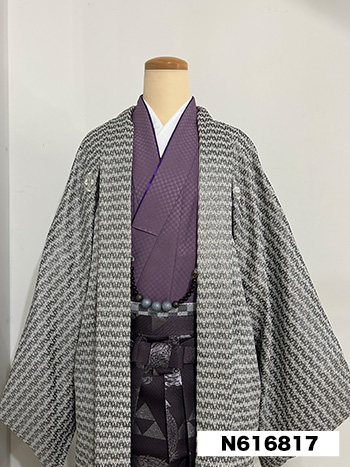 【男性袴】ｸﾞﾚｰ/紫・波
