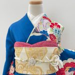 【振袖】青/・牡丹