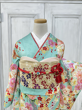 【振袖】水色・牡丹/桜