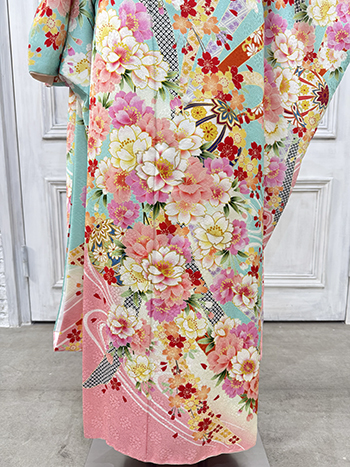 【振袖】水色・牡丹/桜