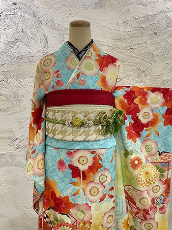 【振袖】水色・桜