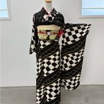 【振袖】黒/白・幾何学模様