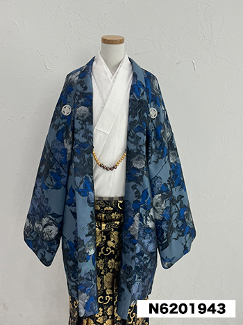 【男性袴】青・花柄