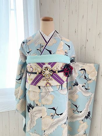 【振袖】水色・鶴