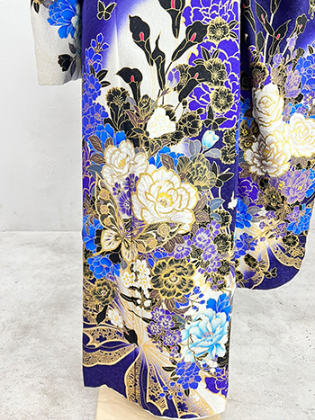 【振袖】白/青・薔薇