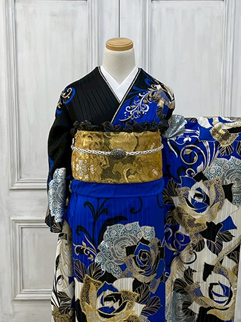 【振袖】青・薔薇