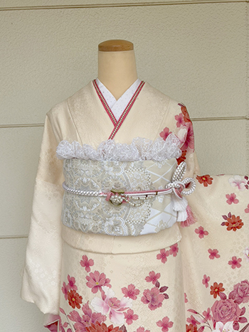 【振袖】白/ﾋﾟﾝｸ・薔薇