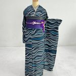 【振袖】黒/青・波