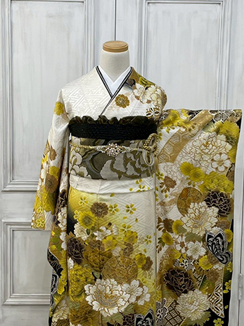 【振袖】白/黄色・牡丹