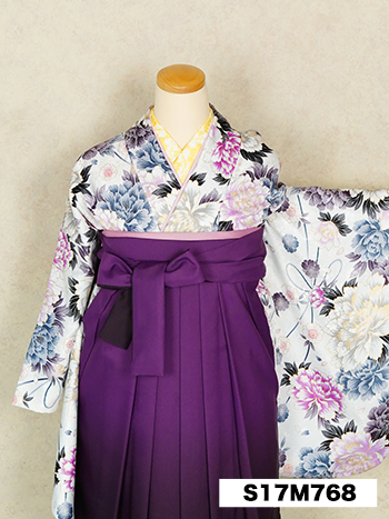 【卒業袴】白/紫・牡丹