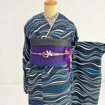 【振袖】黒/青・波