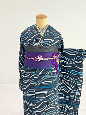 【振袖】黒/青・波