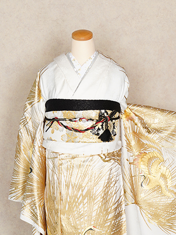 【振袖】白/金・鶴
