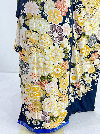 【振袖】紺/黄・牡丹