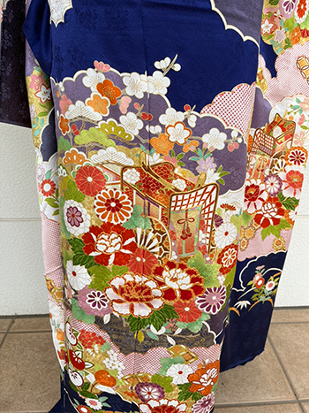 【振袖】青・菊/御所車