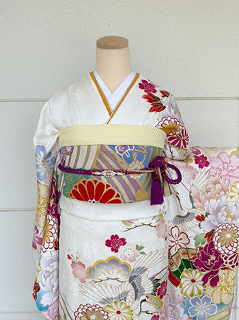 【振袖】白/青・菊/扇