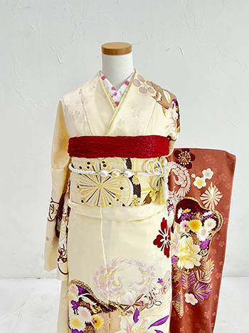 【振袖】白/ﾋﾟﾝｸ・牡丹