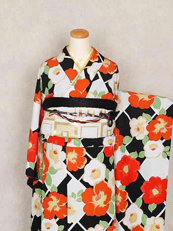 【振袖】白/黒/赤・椿