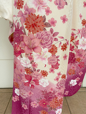 【振袖】白/ﾋﾟﾝｸ・薔薇