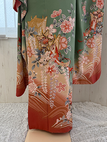 【振袖】緑・桜