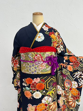 【振袖】紺・桜/鞠