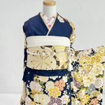 【振袖】紺/黄・牡丹