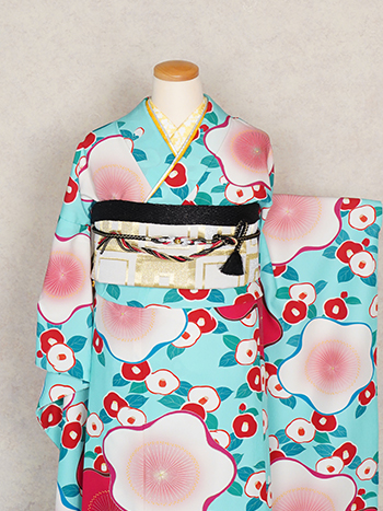 【振袖】水色・梅