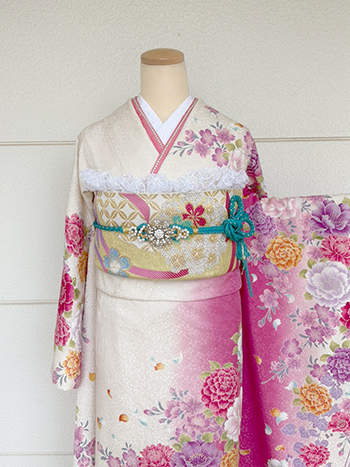 【振袖】白/ﾋﾟﾝｸ・薔薇