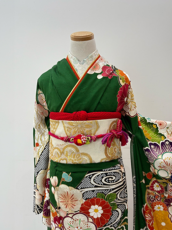 【振袖】緑・梅