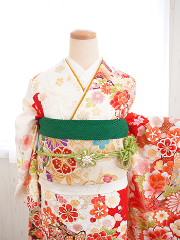 【振袖】白/赤・桜