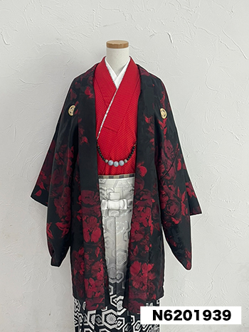 【男性袴】赤/黒・花