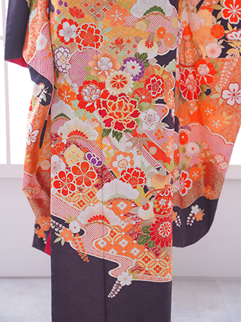 【振袖】茶/ｵﾚﾝｼﾞ・牡丹