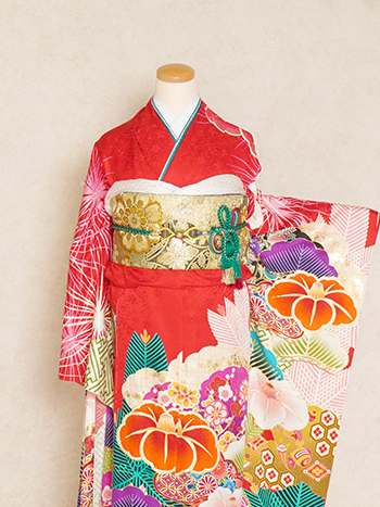 【振袖】赤・椿/松