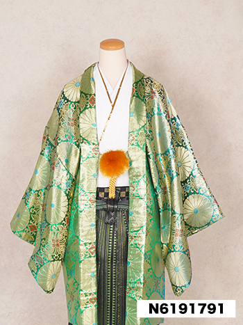 【男性袴】緑・菊