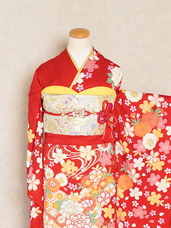 【振袖】赤・菊/牡丹