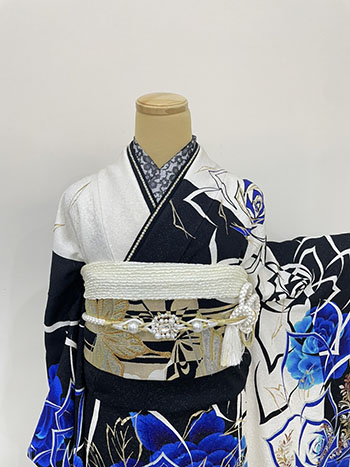 【振袖】白/青・ﾊﾞﾗ