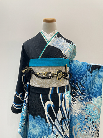 【振袖】黒/青・菊