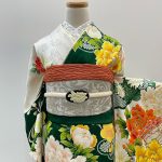 【振袖】白/緑・牡丹