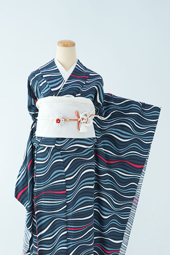 【振袖】青・波