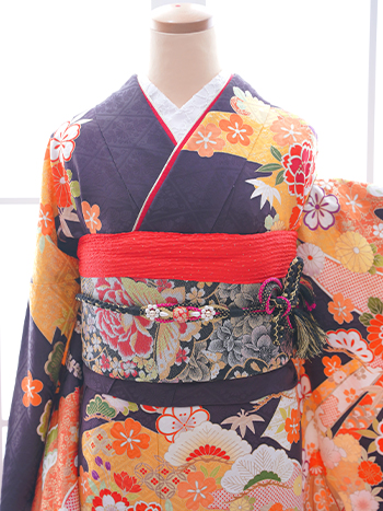 【振袖】茶/ｵﾚﾝｼﾞ・牡丹