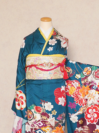 【振袖】青緑・桜