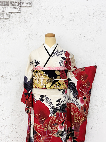 【振袖】白/赤・蝶