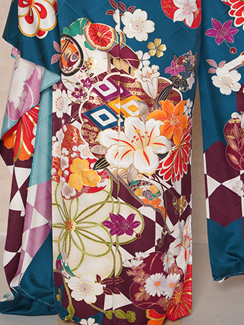 【振袖】青緑・桜