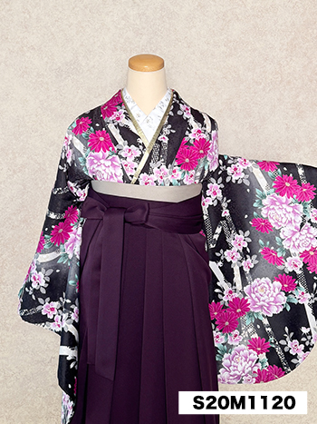 【卒業袴】黒・牡丹