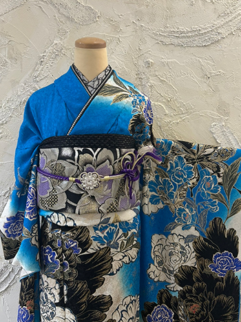 【振袖】青/黒・ﾊﾞﾗ