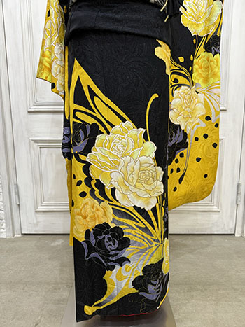 【振袖】黒/黄色・薔薇/蝶