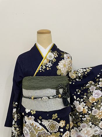 【振袖】紺・桜