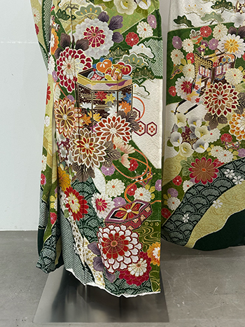 【振袖】白/緑・菊