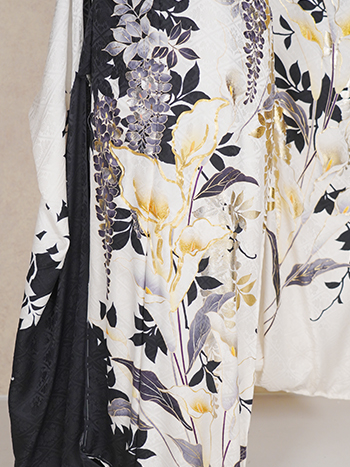 【振袖】白/黒・藤の花